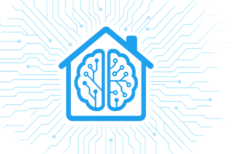 House with brain‑circuitry and lines extending outward